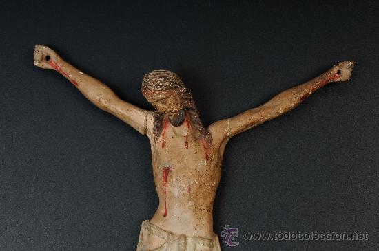 Arte: Cristo en madera tallada con restos de policromía, finales S.XVIII - Foto 2 - 28980333